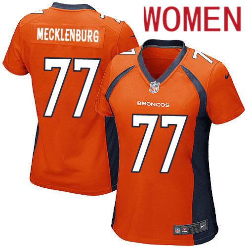 Women Denver Broncos 77 Karl Mecklenburg Nike Orange Game Retired Player NFL Jersey